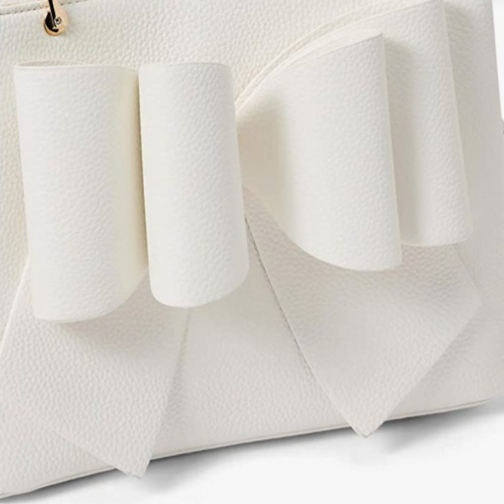 NEW!!! 3D Bow Vegan Leather 3-Way Wear White Satchel, Crossbody, & Shoulder Bag - Picture 6 of 16